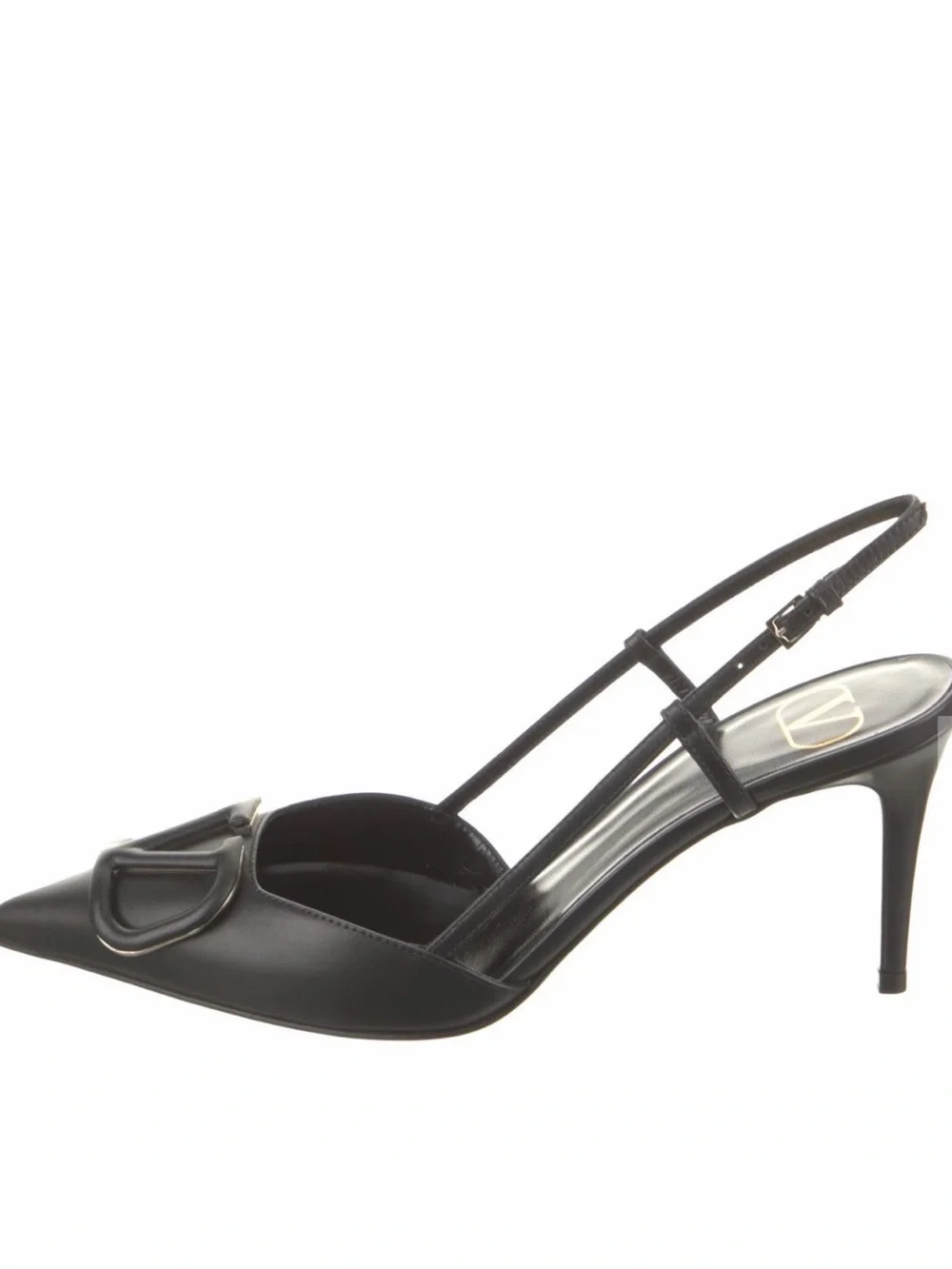 Valentino Garavani Black Leather Slingback Pumps with Logo,With box and dust bag